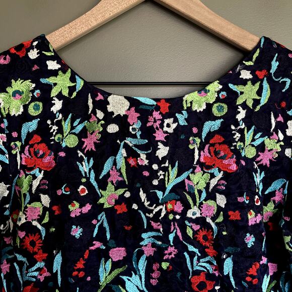SALONI Florence Playsuit Size 6 Navy Blue Floral Embroidered Silk Long Sleeve - Picture 4 of 16